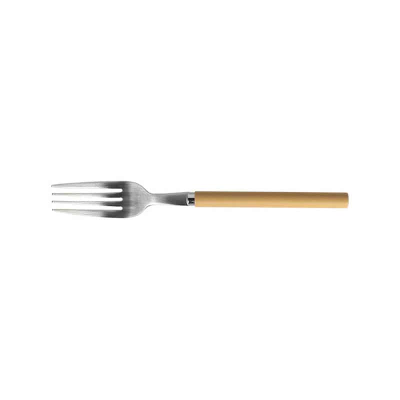 WOOD HANDLE DINNER FORK MUSTARD