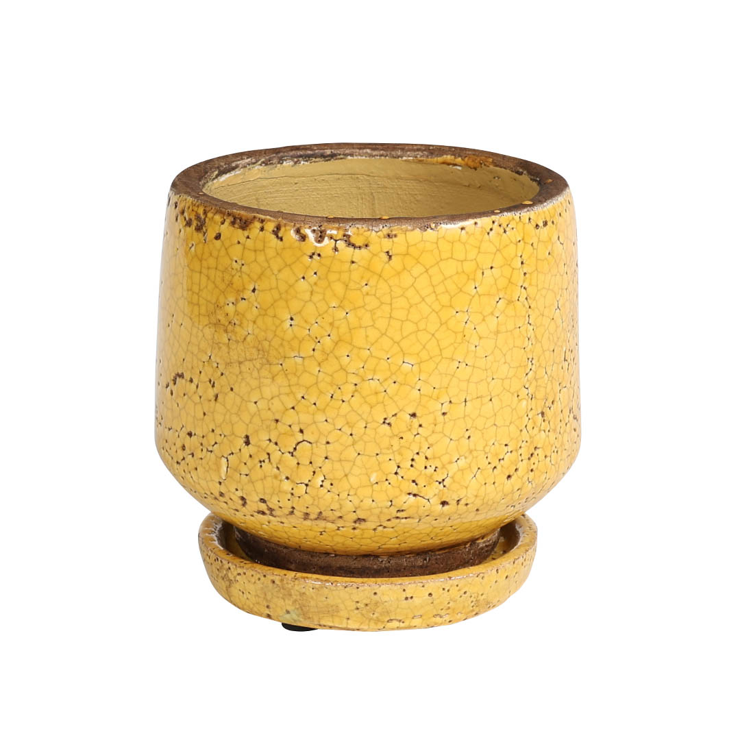 GLAZED EARTHENWARE POT S YELLOW
