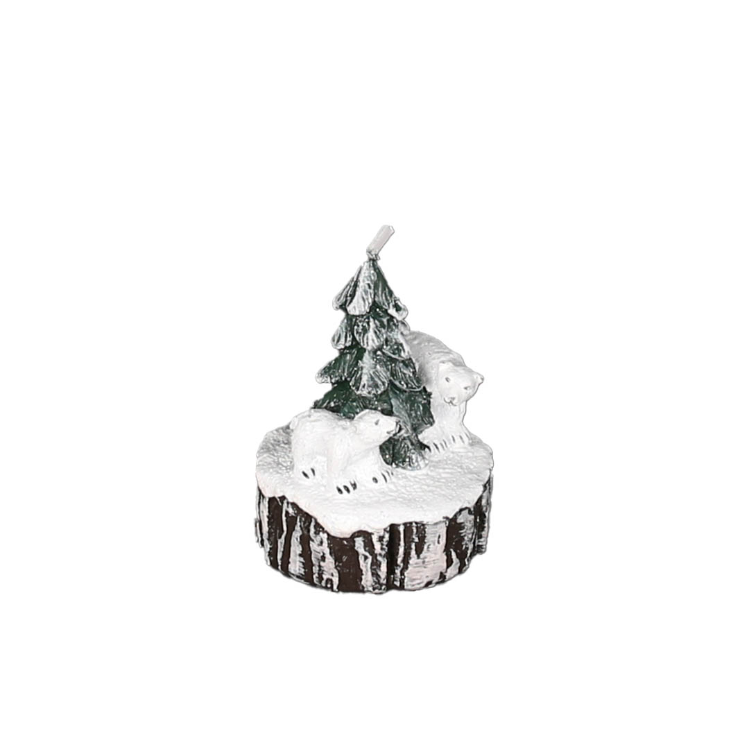 POLAR BEARS ON TINY LOG CANDLE