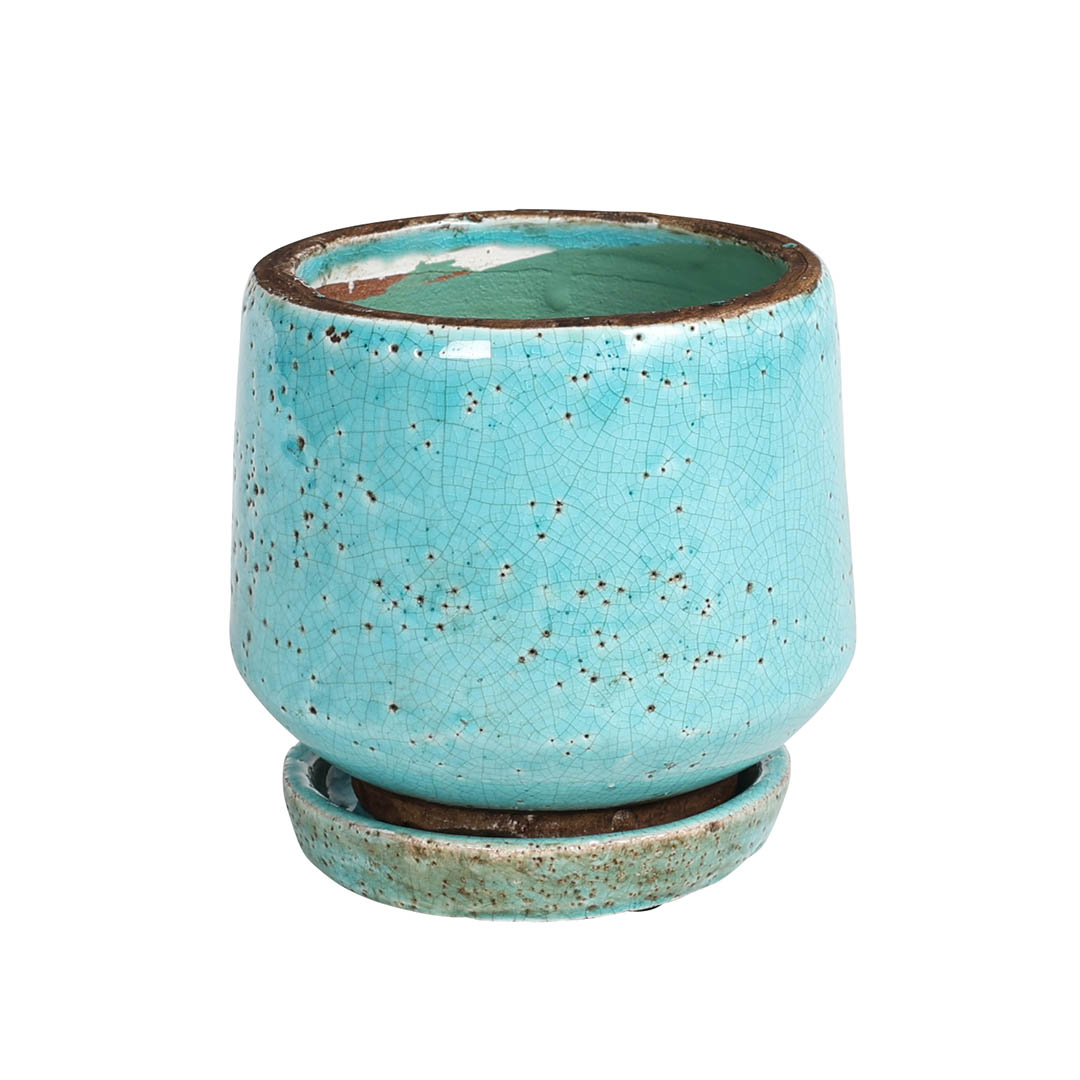 GLAZED EARTHENWARE POT S TURQUOISE