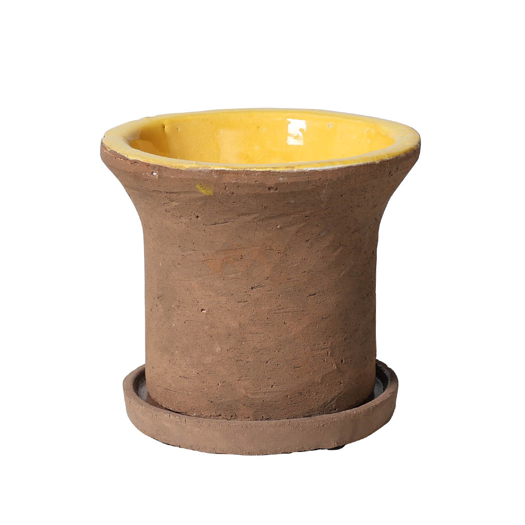 GLAZED EARTHENWARE POT M YELLOW