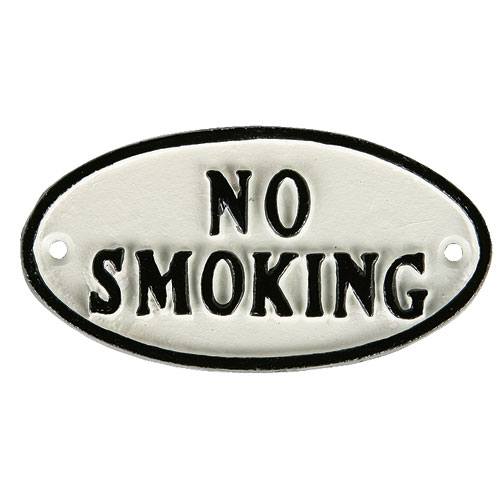 IRON OVAL SIGN WT/BK NO SMOKING